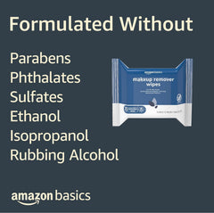 Amazon Basics Makeup Remover Wipes waterproof mascara removal demonstrates effective cleansing.
