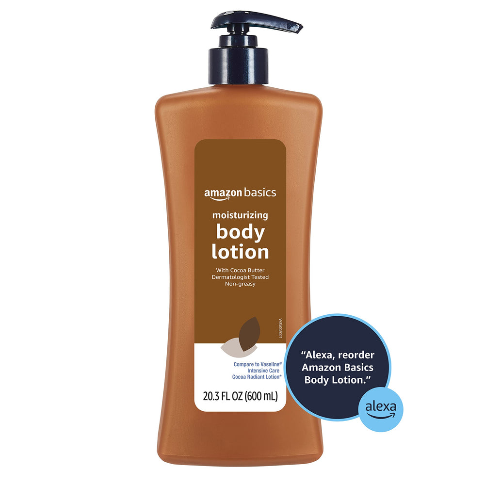 Amazon Basics crema corporal manteca cacao, fórmula hipoalergénica para piel sensible.