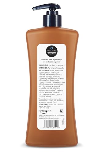 Amazon Basics crema corporal manteca cacao, textura no grasa para uso diario.