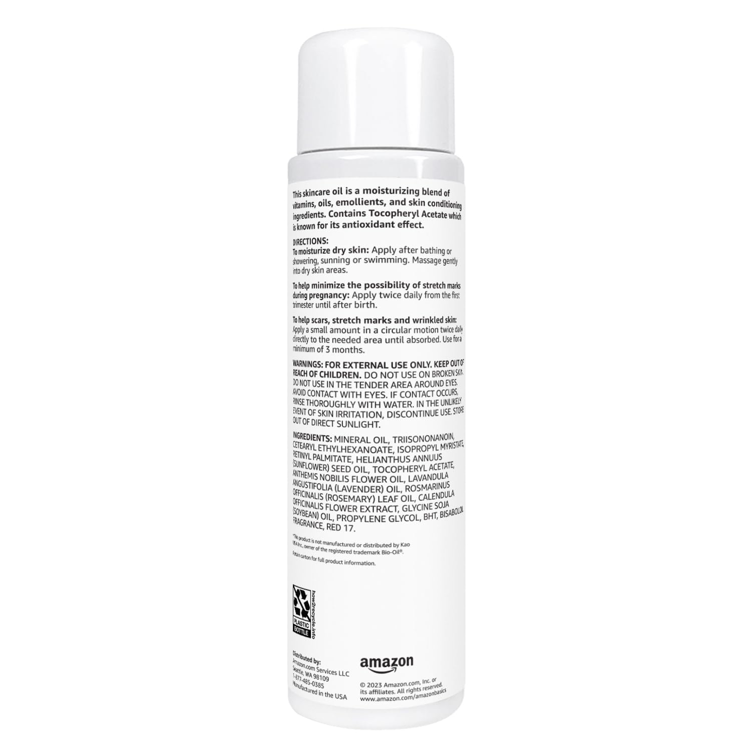 Amazon Basics Moisturizing Body Oil with vitamins A & E for nourished skin.