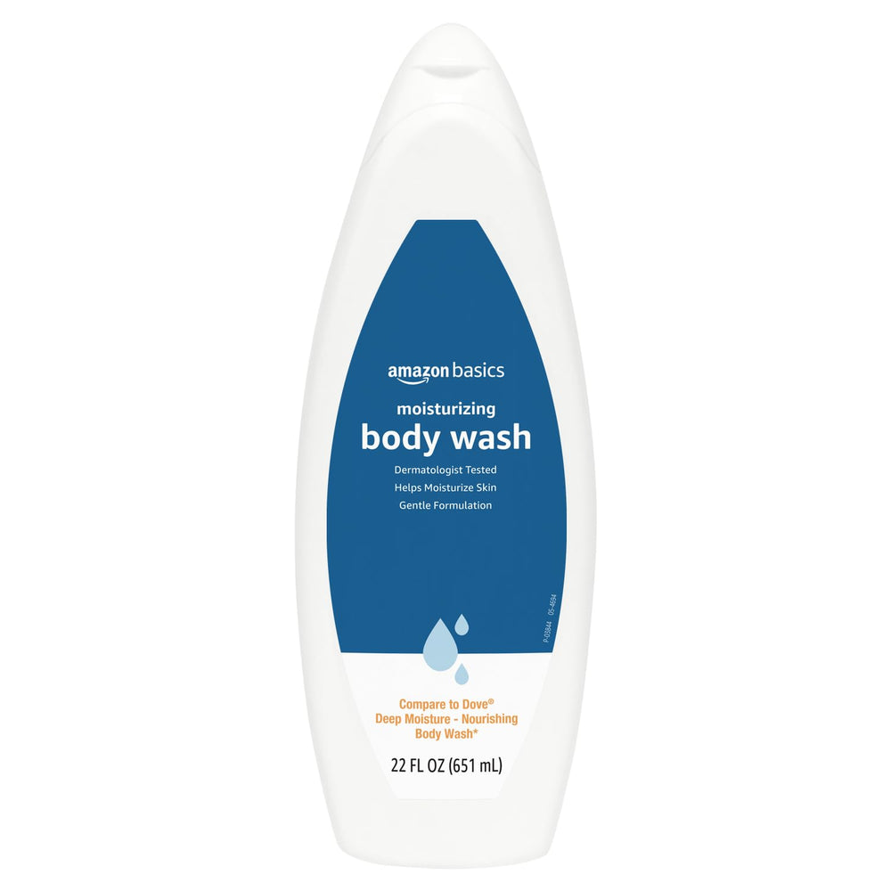 Amazon Basics Moisturizing Body Wash bottle front view shows daily hydration benefits