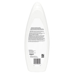 Amazon Basics Moisturizing Body Wash label closeup highlights paraben-free, dermatologist-tested formula