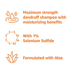 Amazon Basics Moisturizing Dandruff Shampoo 1% selenium sulfide bottle close-up.
