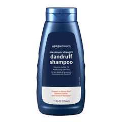 Amazon Basics Moisturizing Dandruff Shampoo bottle with 1% selenium sulfide for dandruff control.