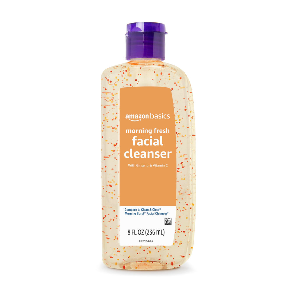 Amazon Basics Morning Fresh Facial Cleanser bottle front view, refreshing start for your daily skincare routine.