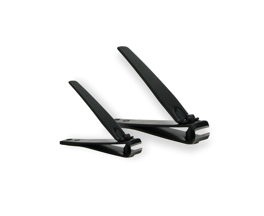 Amazon Basics nail clippers with black finish for compact, stylish grooming.