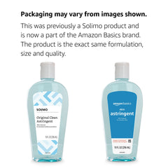 Etiqueta del producto, Amazon Basics Original Clean Astringent, guía para la rutina diaria.