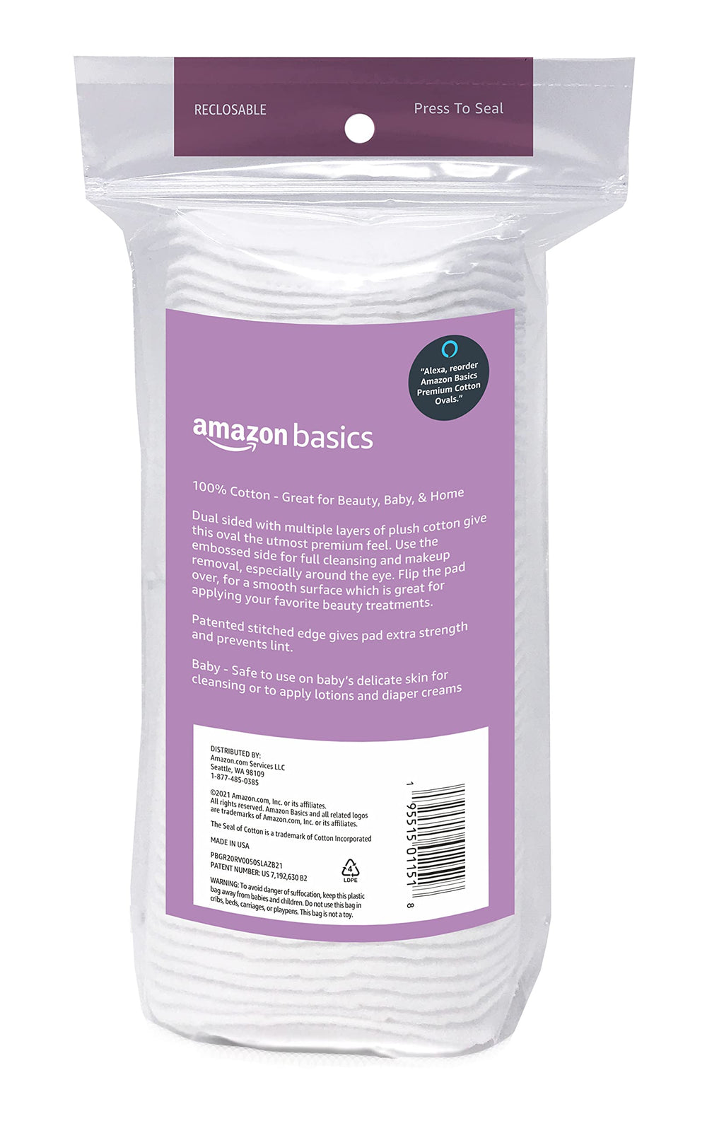 Amazon Basics Oval Premium Pads large surface area for efficient makeup removal