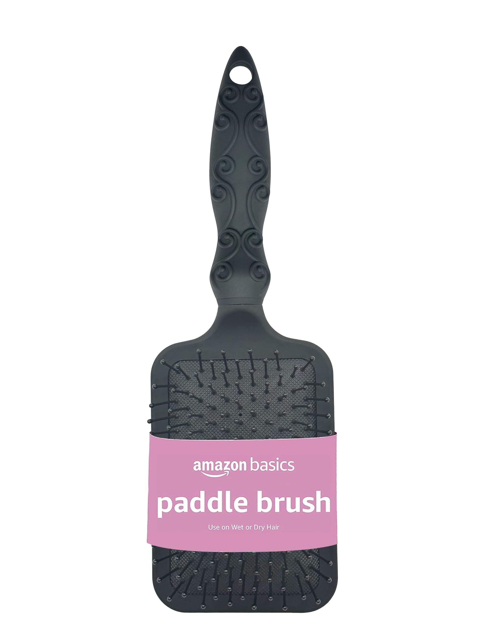 Amazon Basics paddle brush with gentle detangling for wet or dry hair.