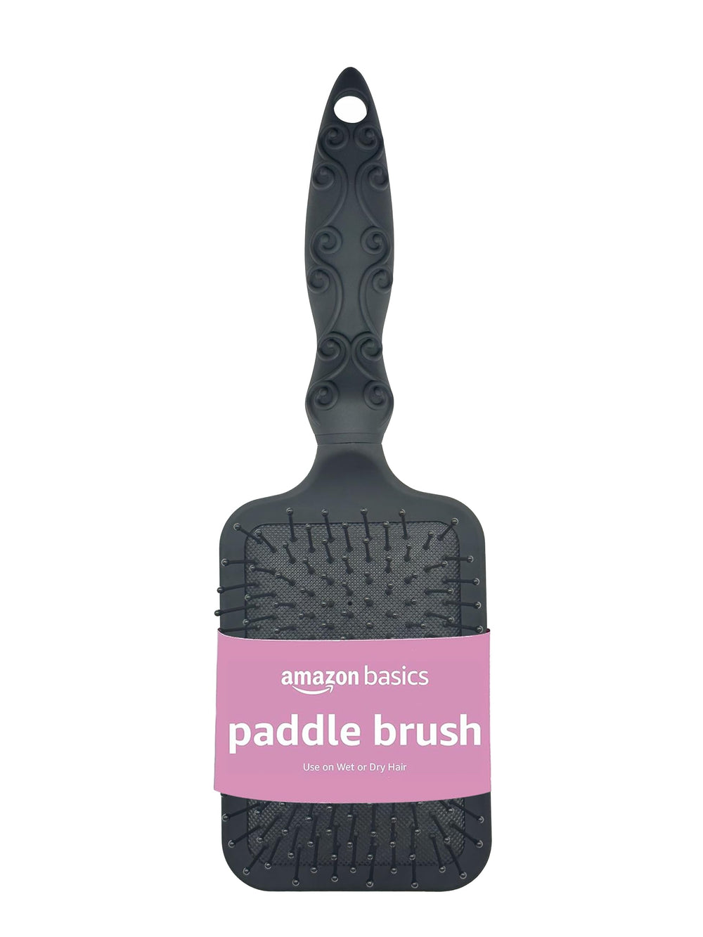 Amazon Basics paddle brush with gentle detangling for wet or dry hair.