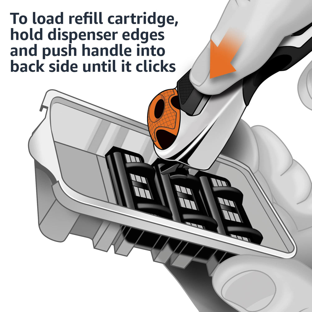 Amazon Basics razor head clicks in for simple cartridge swaps.