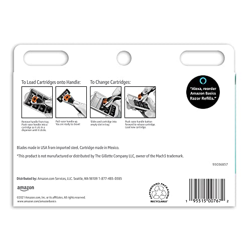 Amazon Basics razor refill showing anti-clog design for easy rinsing.