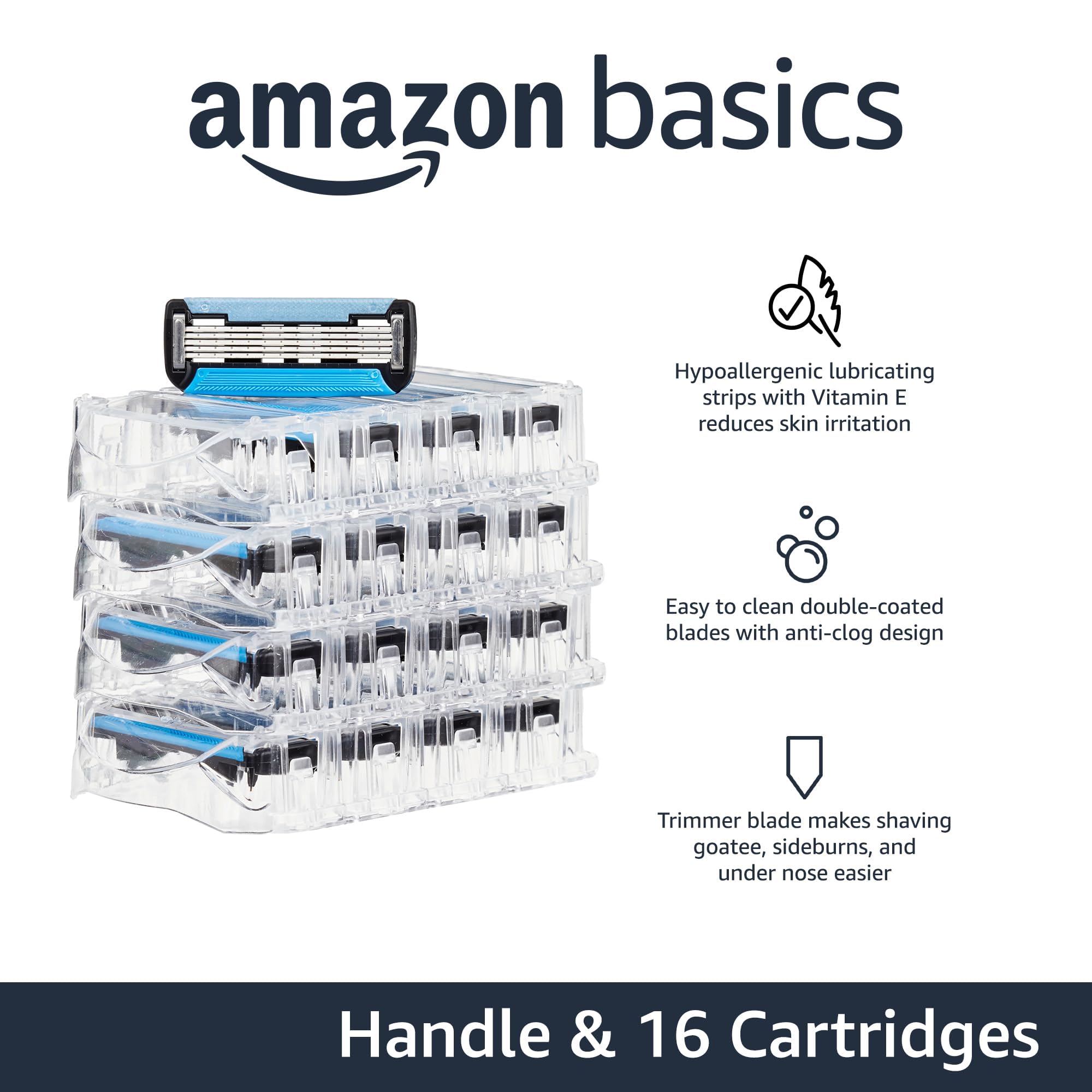 Amazon Basics refill cartridges provide hypoallergenic blades for comfortable daily shaves.