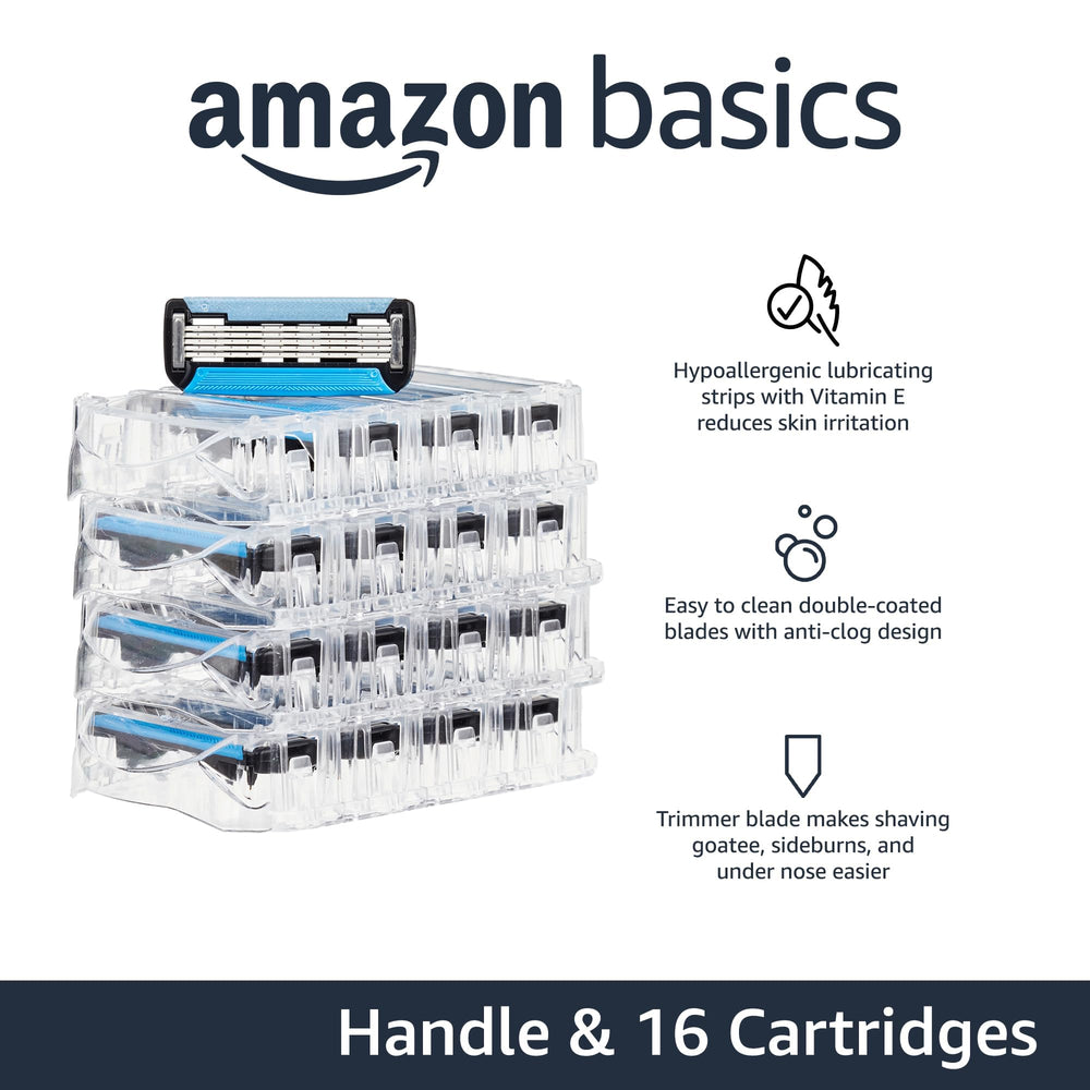 Amazon Basics refill cartridges provide hypoallergenic blades for comfortable daily shaves.