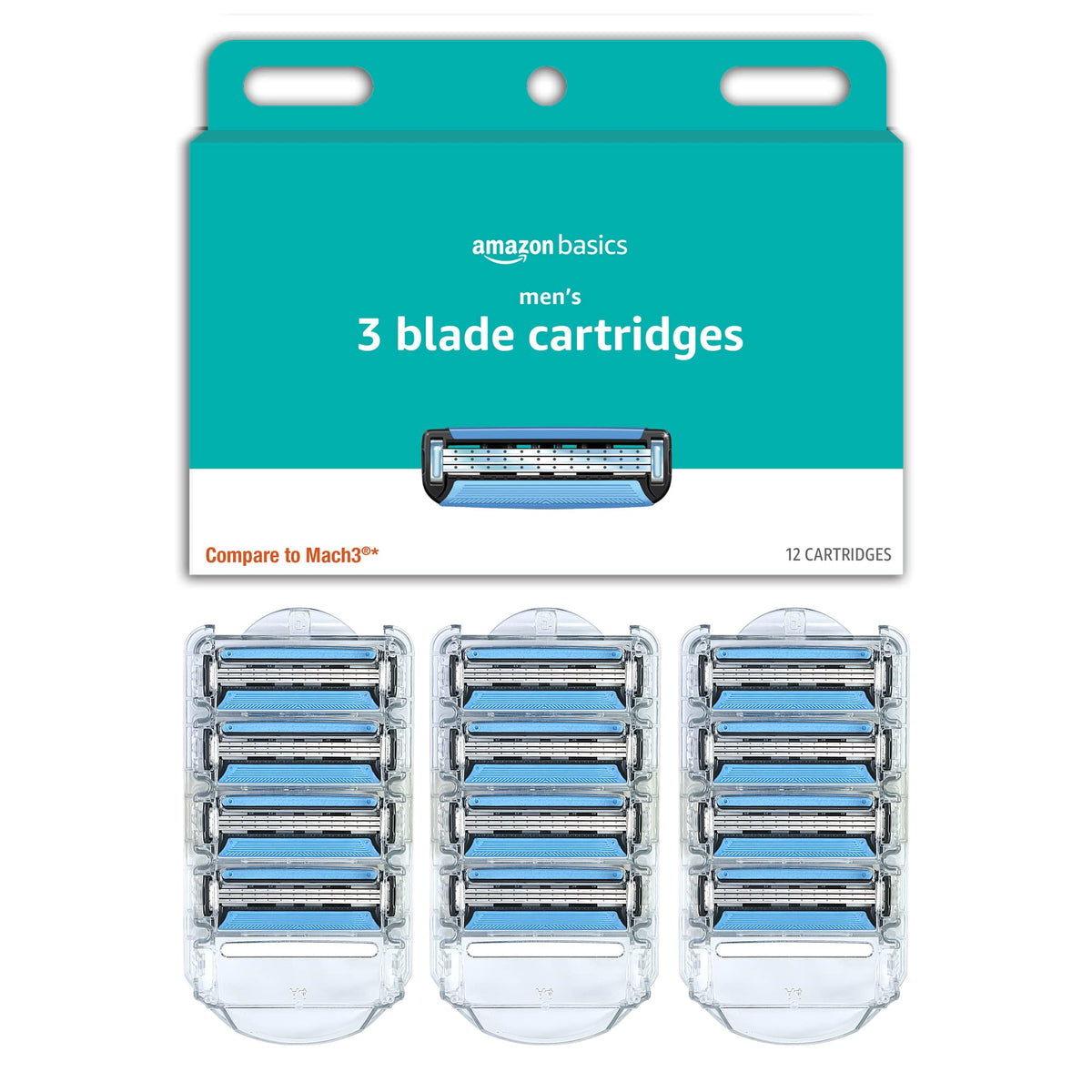 Amazon Basics 3-Blade razor refill with multi-axis pivot for contouring shave.