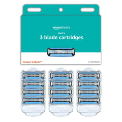 Amazon Basics 3-Blade razor refill with multi-axis pivot for contouring shave.