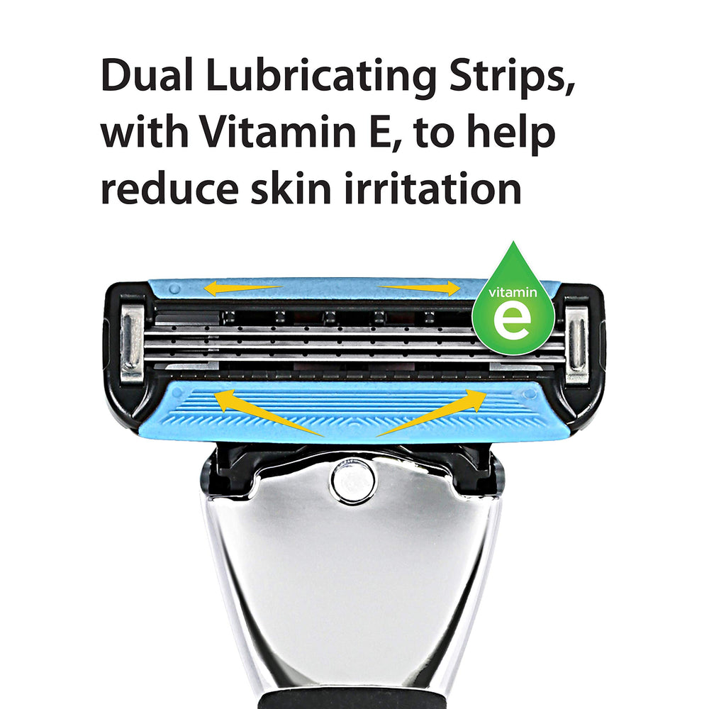 Amazon Basics 12-pack razor refills bundled for long-term use.