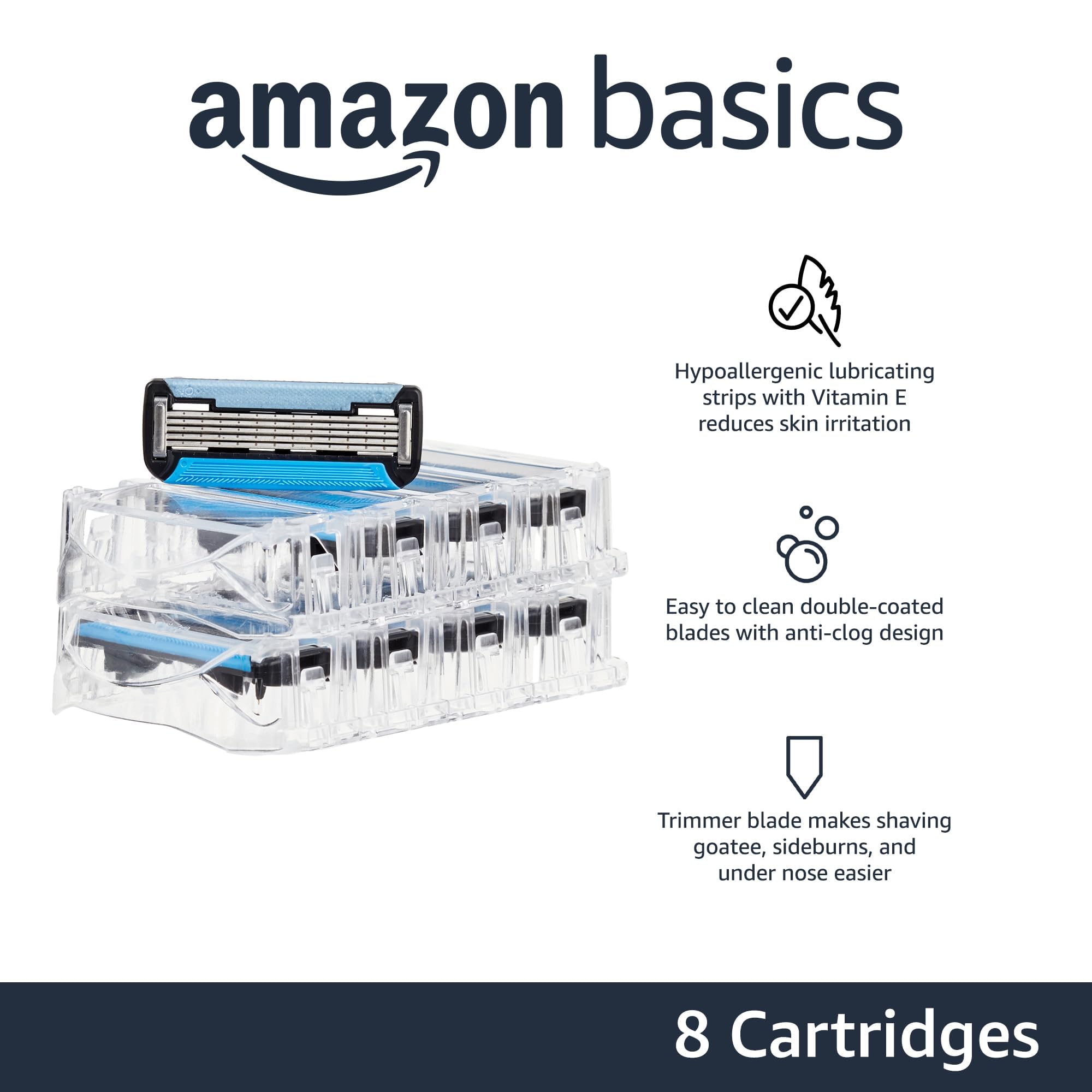 Amazon Basics refills with Vitamin E strips reduce irritation.