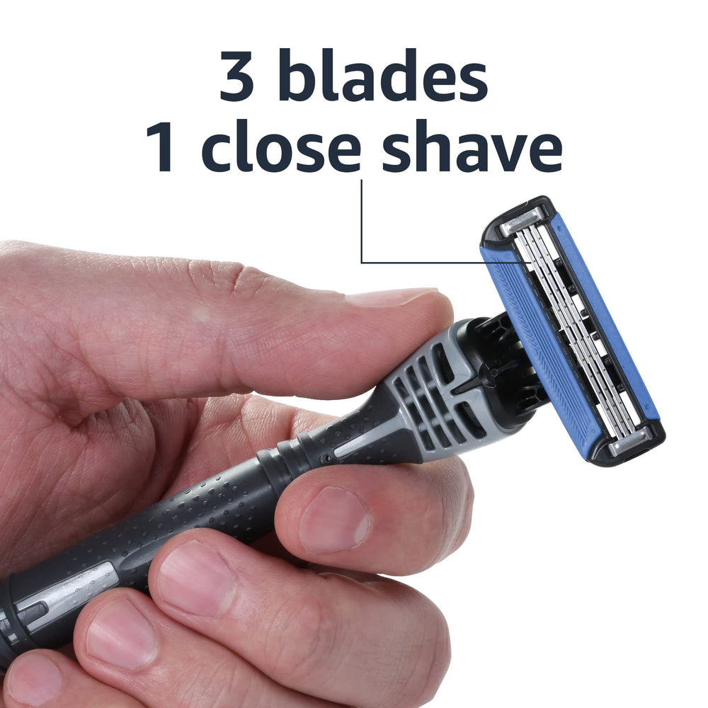 Travel-friendly design of Amazon Basics razors ideal for grab-and-go routines.