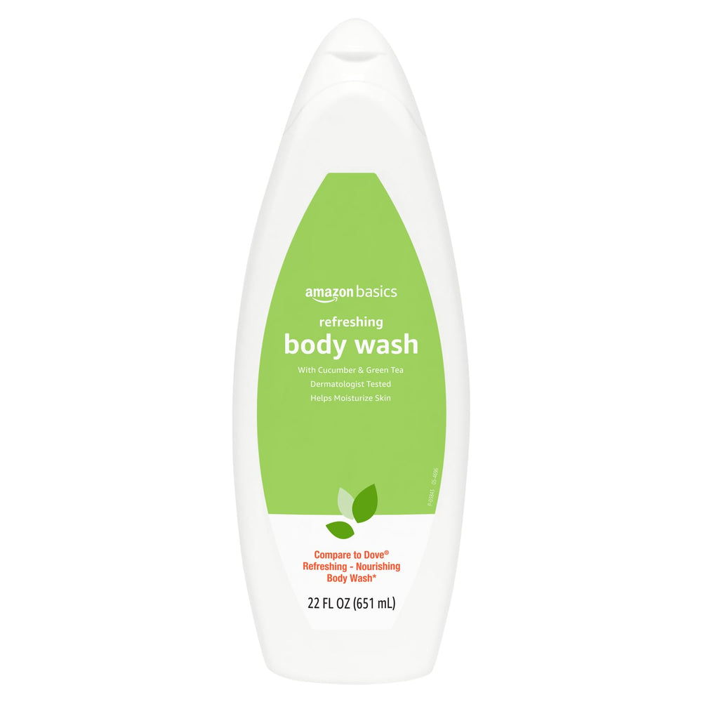 Amazon Basics refreshing body wash bottle pour with cucumber and green tea for daily cleansing