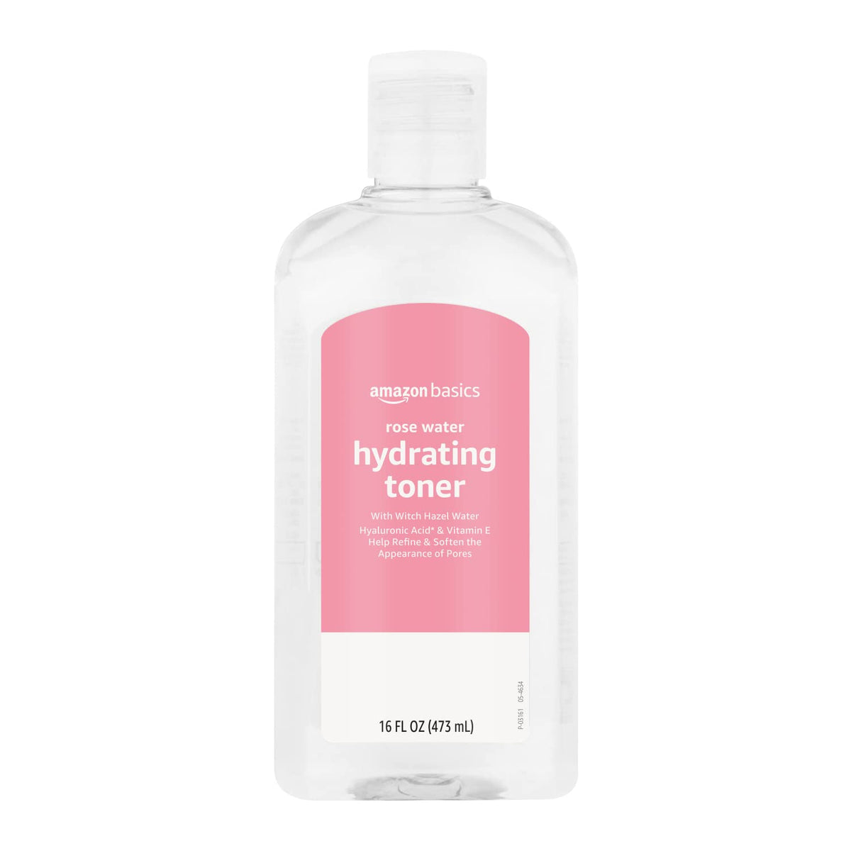 Amazon Basics Rose Water Toner bottle shows alcohol-free hydration for daily use.