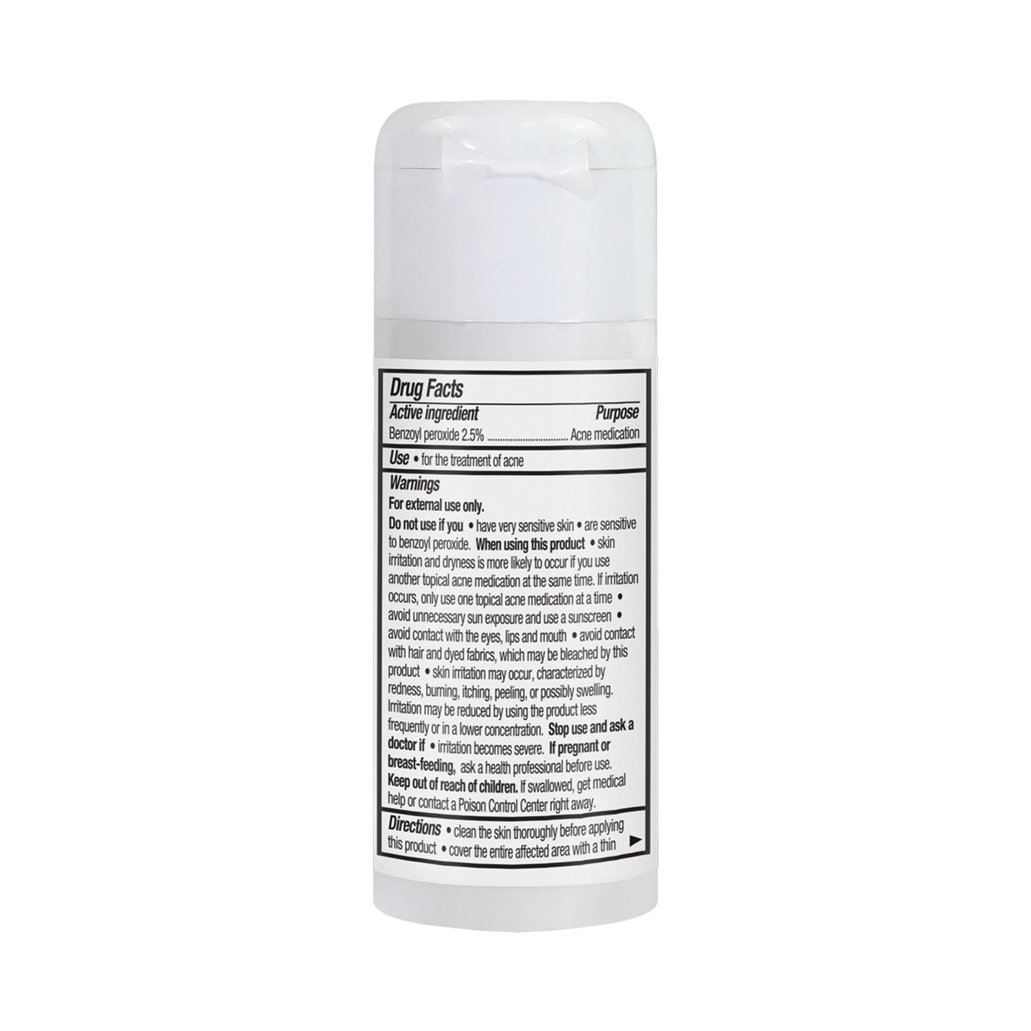 Etiqueta informativa de Amazon Basics acne 3 pasos, informa la concentración para tratamiento de brotes.
