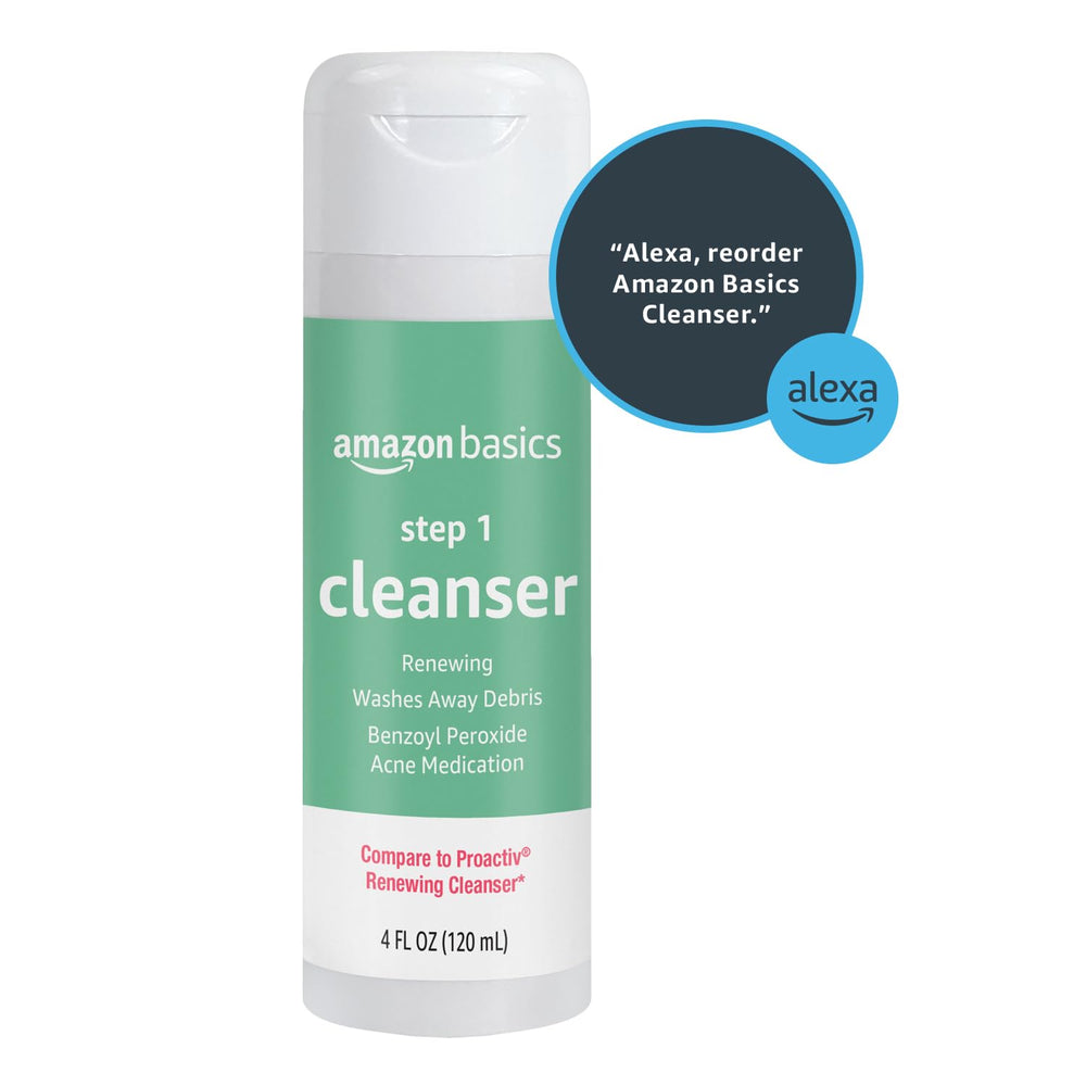 Ilustración del sistema de tres pasos de Amazon Basics para rutina facial.