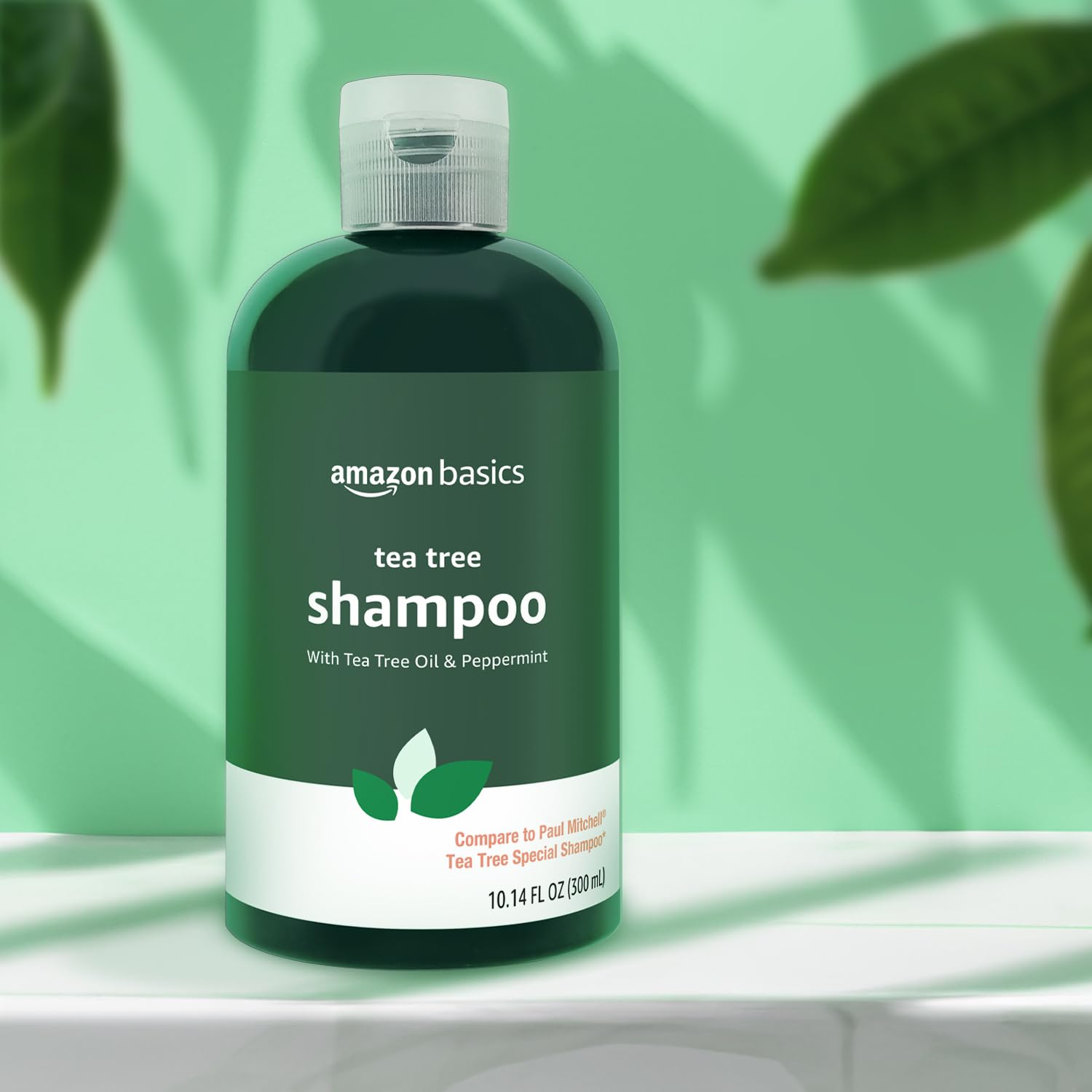 Amazon Basics Tea Tree Shampoo, rutina diaria de lavado para cabello revitalizado.