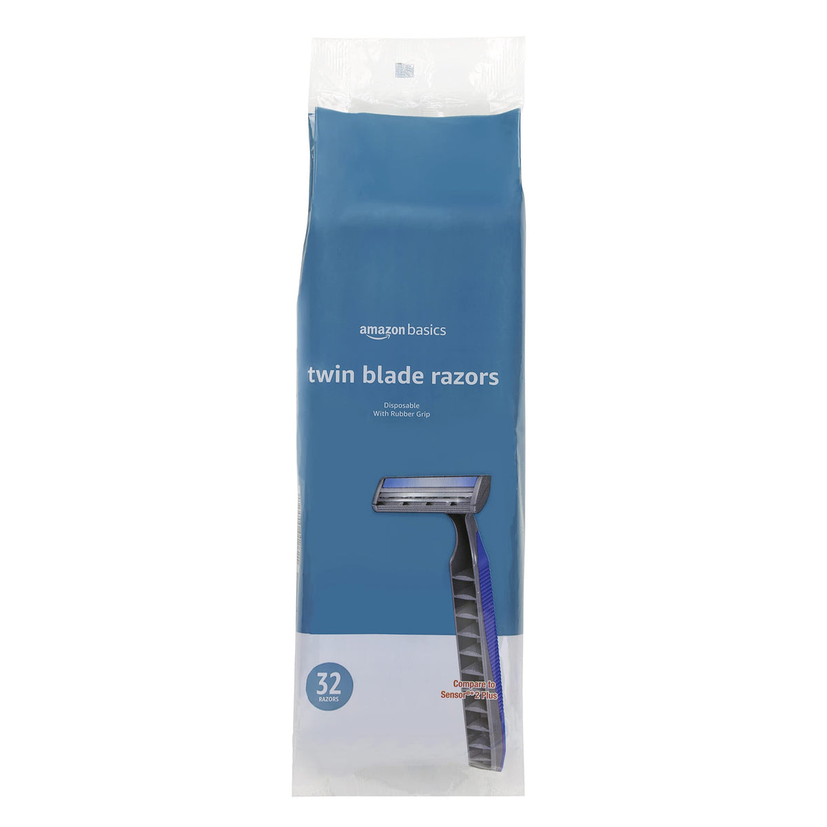 Amazon Basics Twin Blade Pivoting Razor packaging for quick purchase