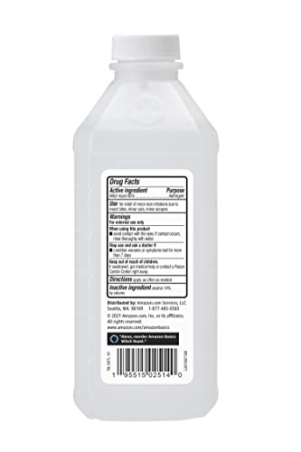 Amazon Basics Witch Hazel bottle back label highlighting 86% witch hazel content