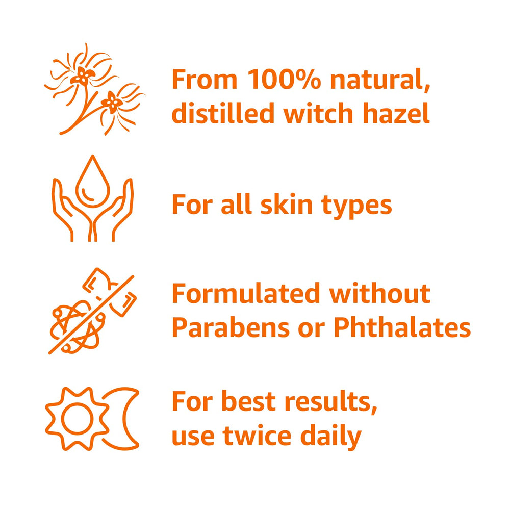 Amazon Basics Witch Hazel Toner fragrance-free label signaling safe, irritation-free use