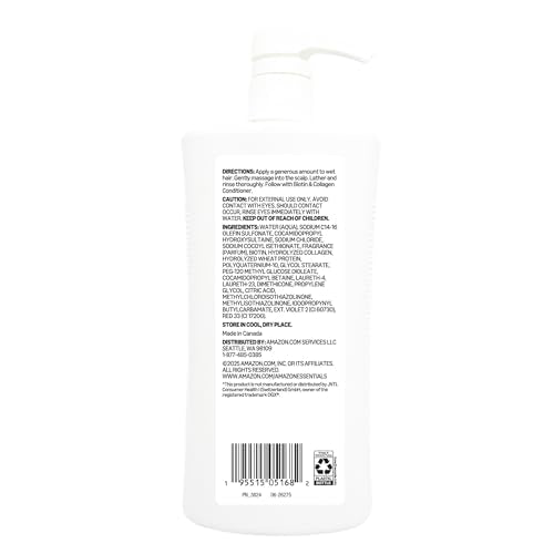 Espuma cremosa del champú Amazon Essentials Biotina y Colágeno, limpieza suave.