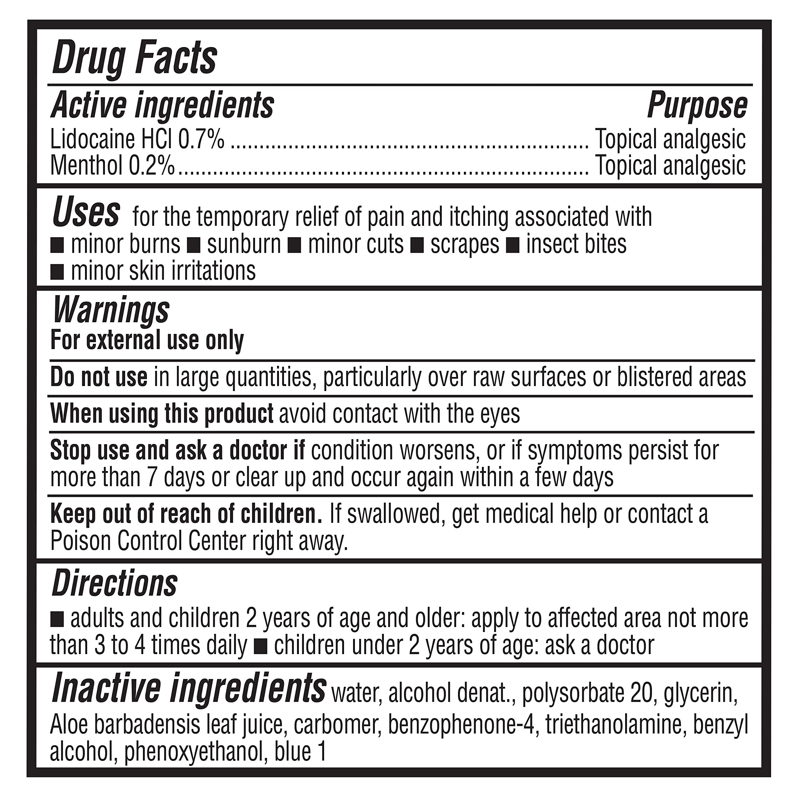 Amazon Basics after sun gel lidocaine-menthol image highlights temporary pain relief