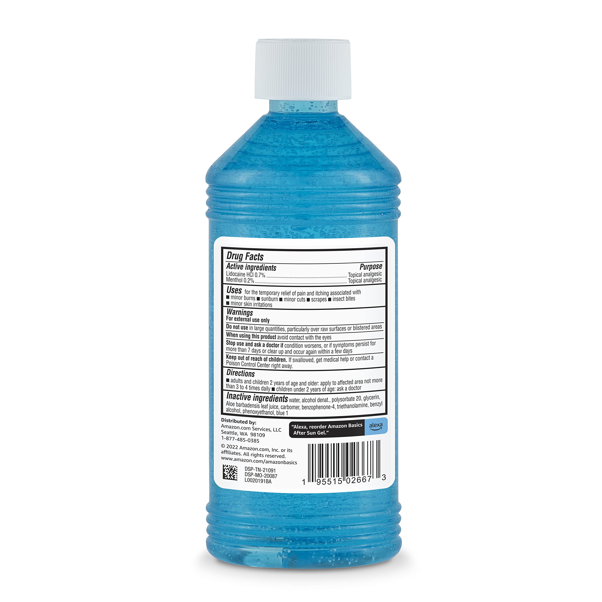 Amazon Basics after sun gel aloe-vera texture suggests soothing, moisturizing comfort