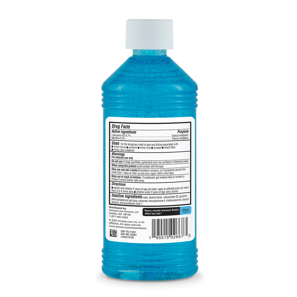 Amazon Basics after sun gel aloe-vera texture suggests soothing, moisturizing comfort