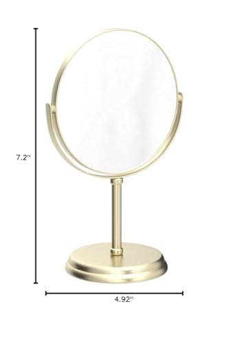 Amazon Basics gold finish mirror delivering crystal-clear reflections on a countertop.