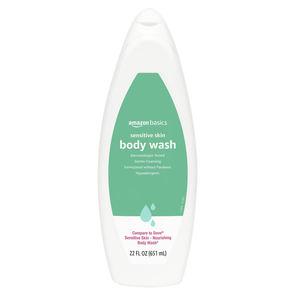 Amazon Basics Sensitive Skin Body Wash bottle front for gentle daily cleansing.