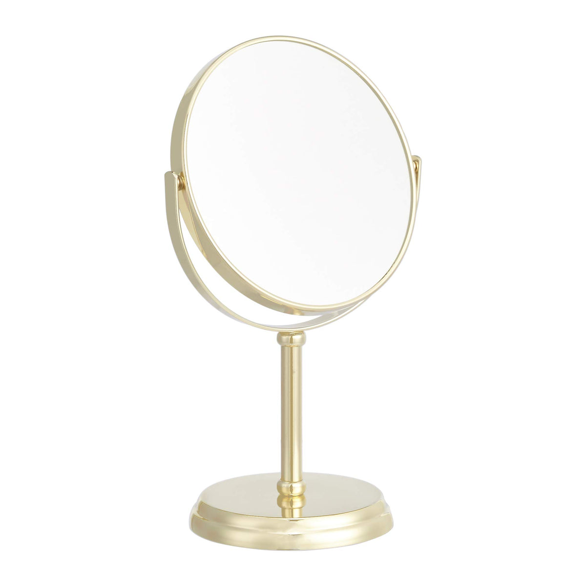 Amazon Basics vanity mirror in gold with 1x/5x magnification for precise makeup.