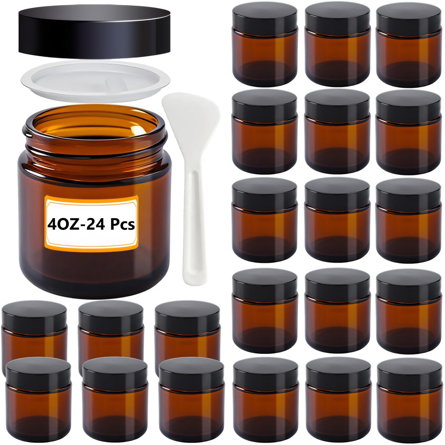 4 oz amber glass jars with lids and inner liners for secure travel storage.