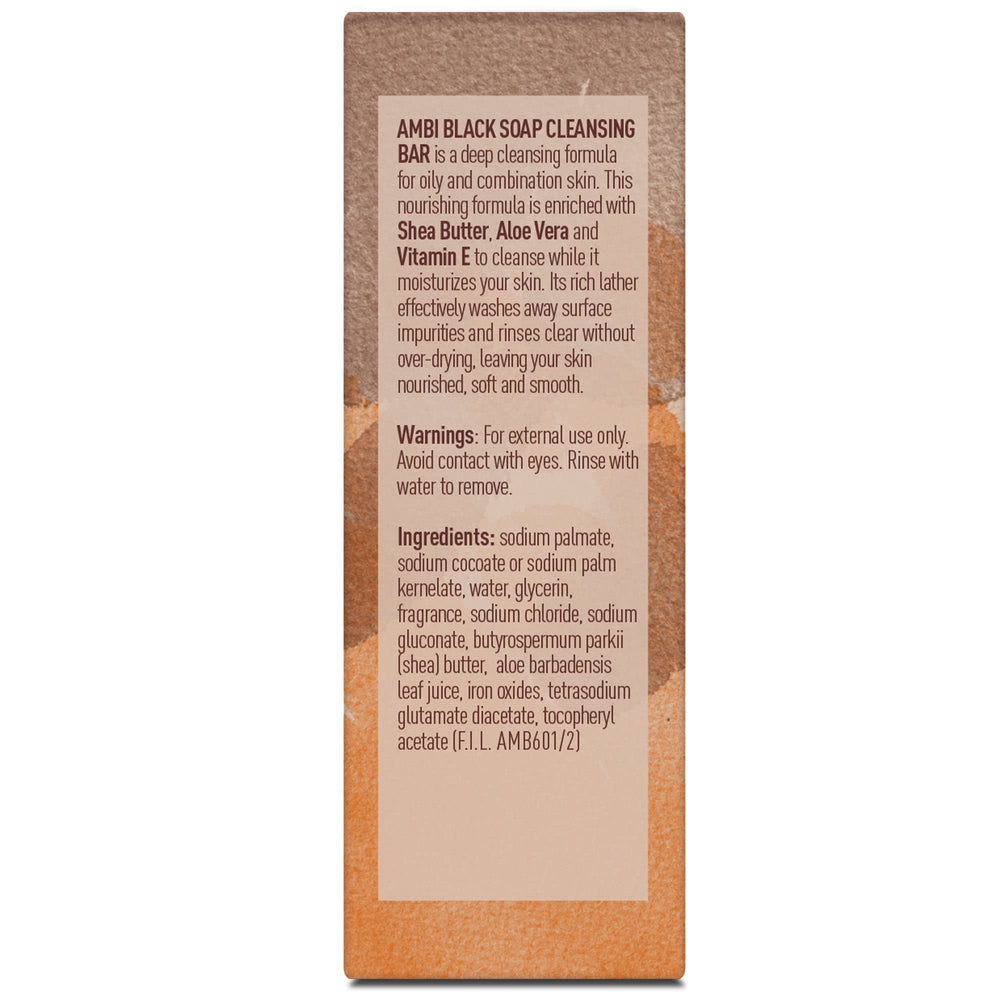 Ambi Skincare ingredients panel highlights shea butter, aloe vera, and vitamin E.