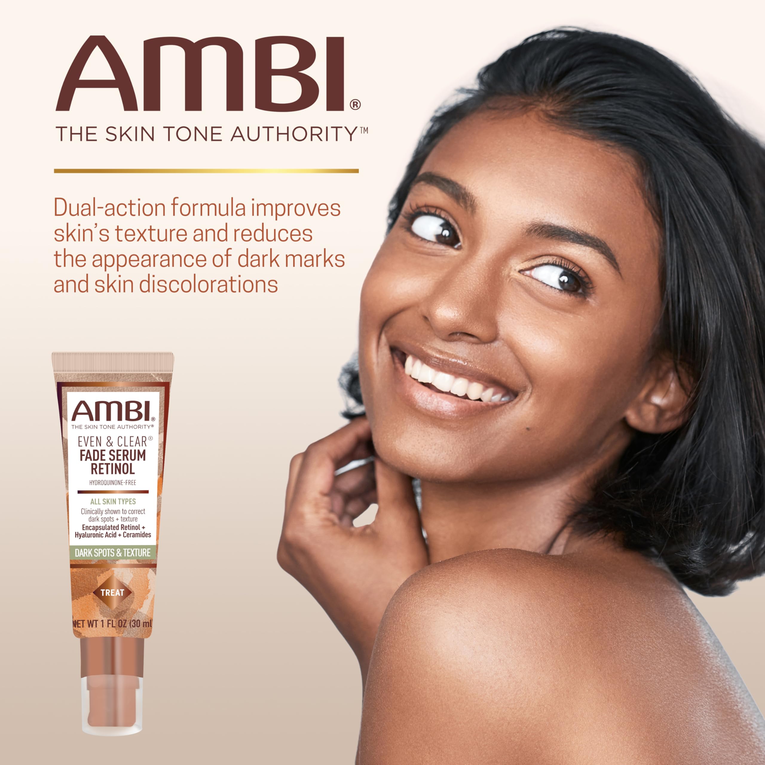 Ambi Even & Clear Serum, dispensador listo para aplicar