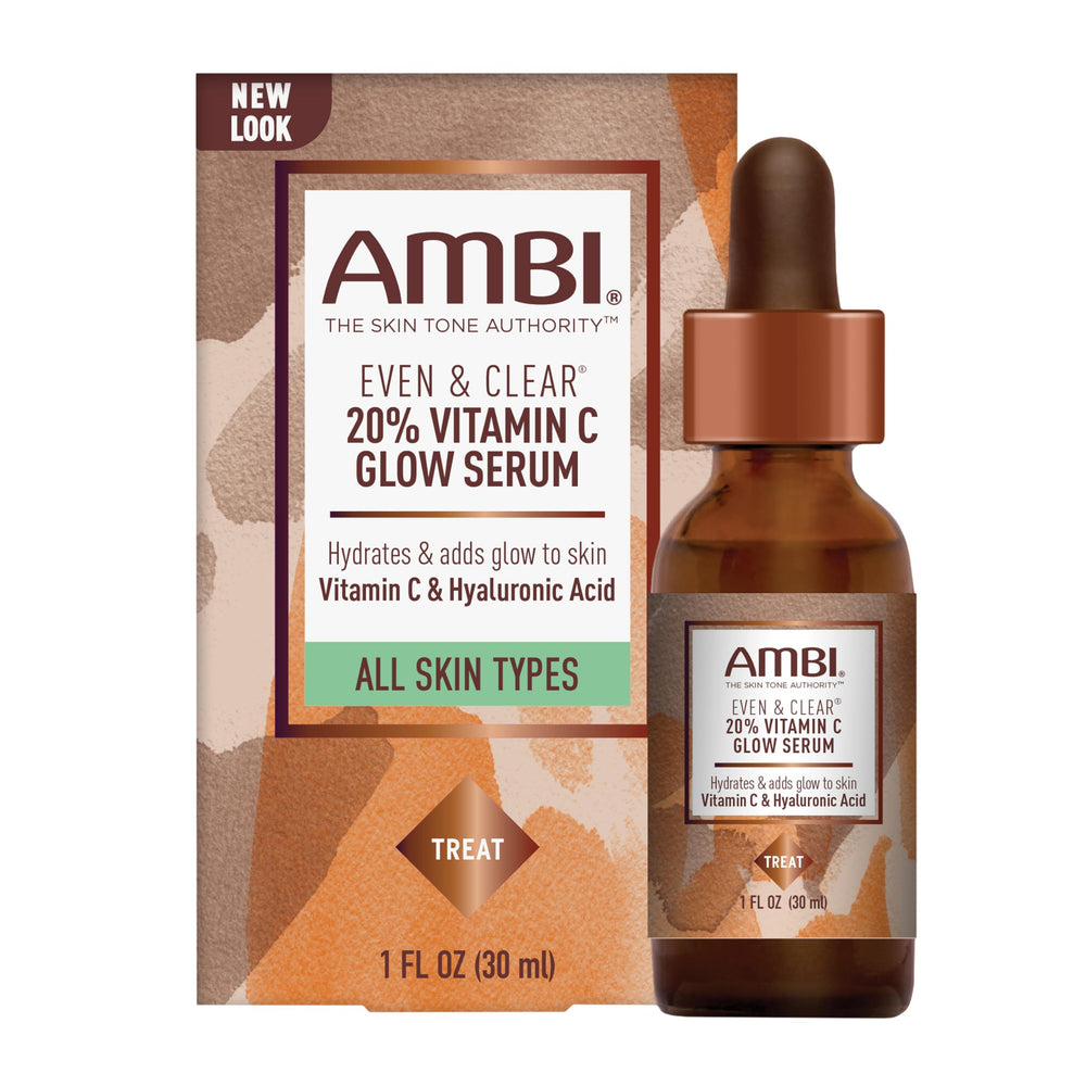 Ambi Serum Vitamina C en botella con brillo suave para piel radiante