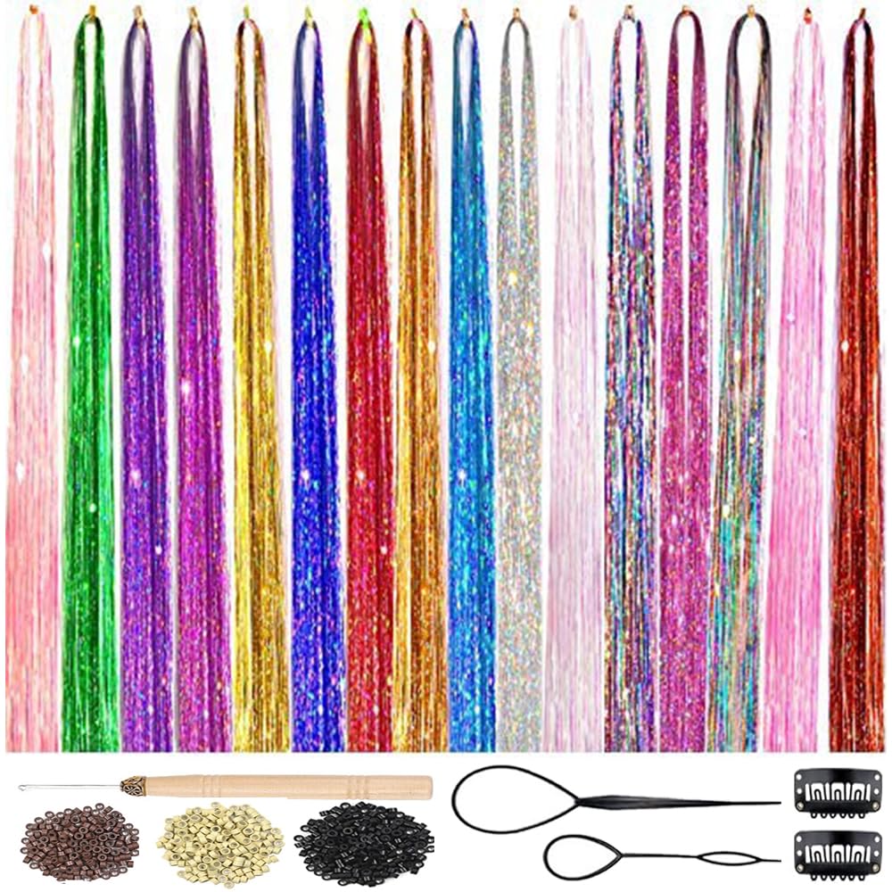 Amchoice Hair Tinsel Kit in 16 colors for vivid, customizable sparkle.