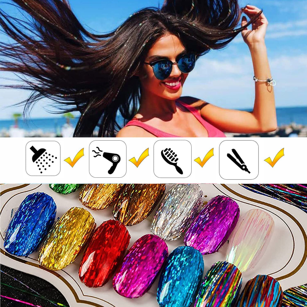 Amchoice Hair Tinsel Kit includes crochet tool, silicone beads, and gift clips for quick styling.