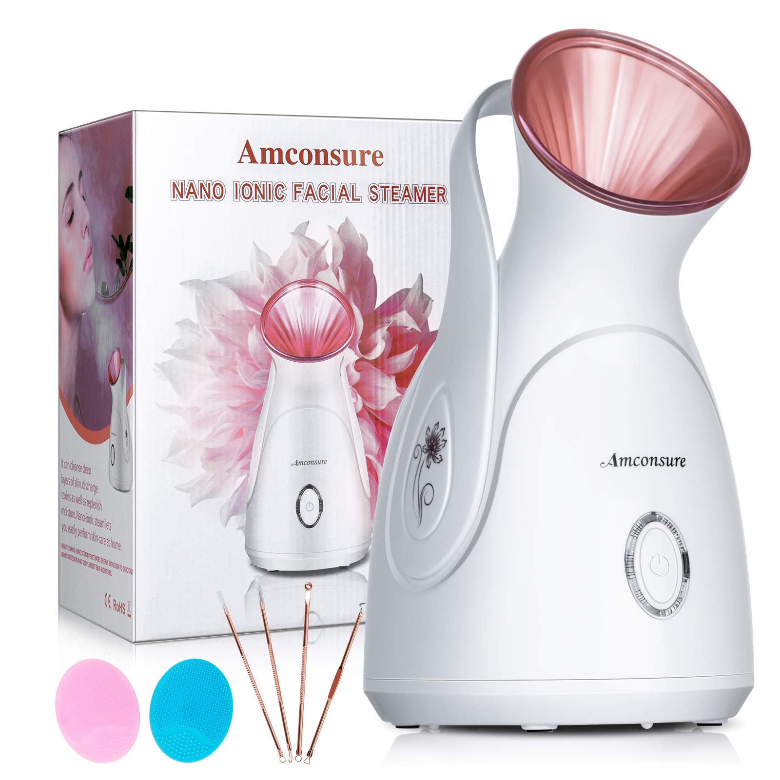 Amconsure nano ionic face steamer with 100ml tank delivering quick warm mist for hydration