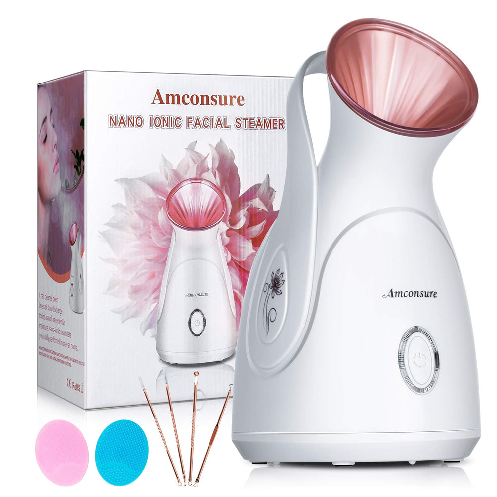 Amconsure nano ionic face steamer with 100ml tank delivering quick warm mist for hydration