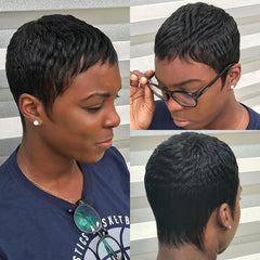 Amecire non-lace front pixie wig with bangs for easy styling.