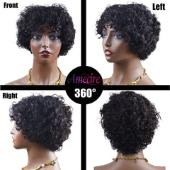Amecire wig with bangs, pixie-cut style, 1B color, top-down view