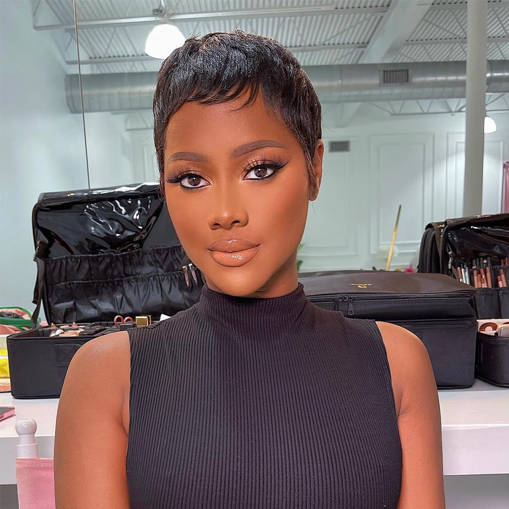 Amecire short pixie cut wig with bangs for daily wear and versatility.