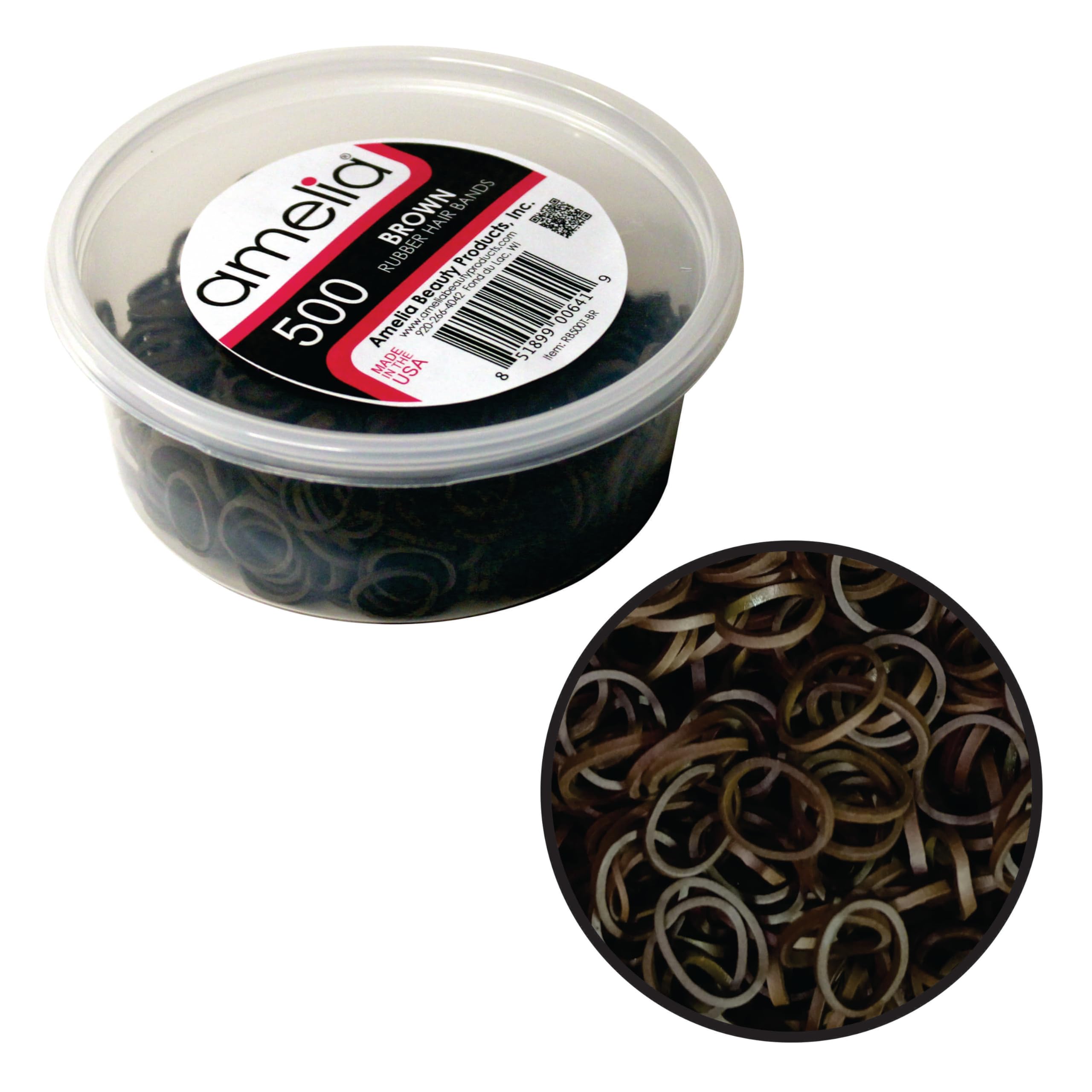 Amelia Beauty 500-count rubber bands in a reclosable container for easy styling
